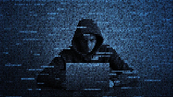 Хакер в концепции защиты данных. Хакер использует ноутбук. Взламываю интернет. Кибератака . — стоковое фото