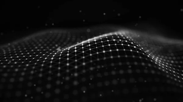 Data technology illustration. Abstract futuristic background. Wave with connecting dots and lines on dark background. Wave of particles. — Stock Photo, Image