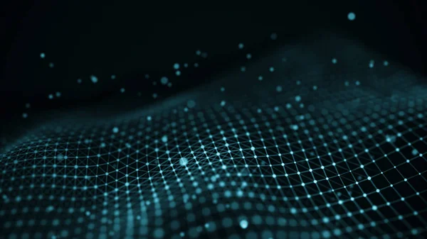Data technology illustration. Abstract futuristic background. Wave with connecting dots and lines on dark background. Wave of particles. — Stock Photo, Image