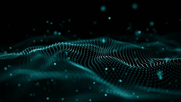 Data technology illustration. Abstract futuristic background. Wave with connecting dots and lines on dark background. Wave of particles. — Stock Photo, Image