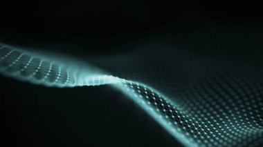 Veri teknolojisi illüstrasyon. Soyut fütüristik arka plan. Koyu arka plan üzerinde bağlantı noktaları ve çizgiler ile dalga. Parçacık dalgası. Büyük veri görselleştirme.