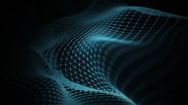 Data technology illustration. Abstract futuristic background. Wave with connecting dots and lines on dark background. Wave of particles.