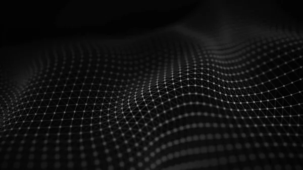Απεικόνιση της τεχνολογίας δεδομένων. Αφηρημένο φουτουριστικό φόντο. Κυματοειδές με συνδέσεις τελείες και γραμμές σε σκούρο φόντο. Κύμα σωματιδίων. Απεικόνιση μεγάλων δεδομένων. — Φωτογραφία Αρχείου