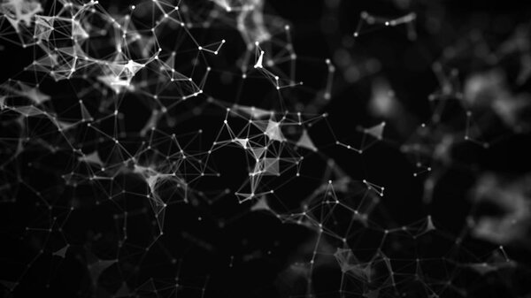 Предыстория концепции технологии. Концепция сети. Абстрактный геометрический фон с соединяющими точками и линиями. Визуализация больших данных
.