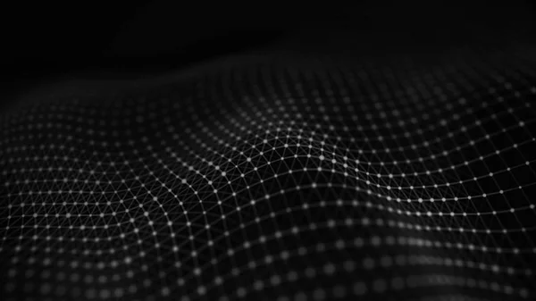 Απεικόνιση της τεχνολογίας δεδομένων. Αφηρημένο φουτουριστικό φόντο. Κυματοειδές με συνδέσεις τελείες και γραμμές σε σκούρο φόντο. Κύμα σωματιδίων. Απεικόνιση μεγάλων δεδομένων. — Φωτογραφία Αρχείου