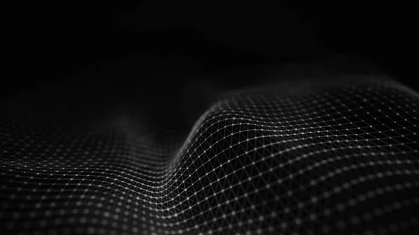 Data technology illustration. Abstract futuristic background. Wave with connecting dots and lines on dark background. Wave of particles. Big data visualization. — Stock Photo, Image