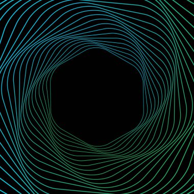 Tünel özeti. Bükülmüş renkli tünel 3d. Bükülmüş çizgiler. Logo. Tel kafes 3d yüzey tüneli.