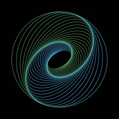 Tünel özeti. Bükülmüş renkli daire 3d. Bükülmüş çizgiler. Yeşil logo. Küre 3d