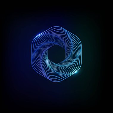 Siyah bir arka plan üzerinde Altıgen parlayan ışık afiş. Altıgen soyut 3d. Soyut teknoloji çizgileri. Vektör çizimi.