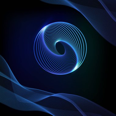 Siyah bir arka plan üzerinde Küre parlayan ışık afiş. Küre soyut 3d. Arka planda çizgiler dalga ile soyut teknoloji küre. Vektör çizimi.