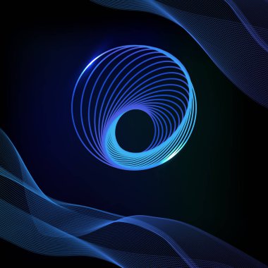 Siyah bir arka plan üzerinde Küre parlayan ışık afiş. Küre soyut 3d. Arka planda çizgiler dalga ile soyut teknoloji küre. Vektör çizimi.