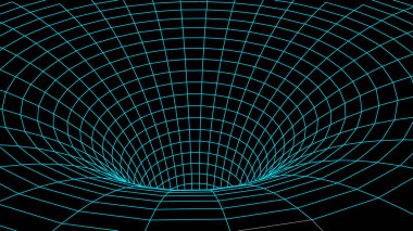 Tünel ya da solucan deliği. Soyut Solucan Deliği Bilimi. 3d tünel ızgarası. Tel kafes 3d yüzey tüneli. Izgara dokusu