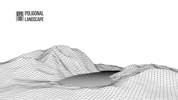 Alambre de paisaje Wireframe. Diseño de paisaje de polígono de terreno Wireframe. 3d paisaje — Archivo Imágenes Vectoriales