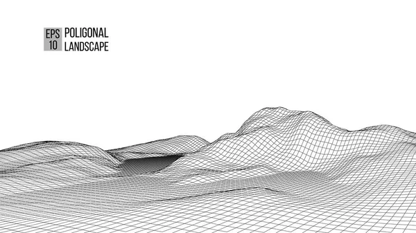 Проводной каркас ландшафта. Дизайн ландшафта полигона Wireframe. 3D ландшафт — стоковый вектор