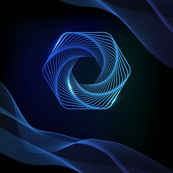 Siyah bir arka plan üzerinde Altıgen parlayan ışık afiş. Altıgen soyut 3d. Soyut teknoloji altıgen çizgiler arka planda dalga ile. Vektör çizimi.