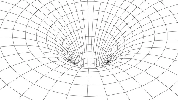 Túnel ou wormhole. Abstrato Wormhole Science. 3D túnel grid.Wireframe 3D superfície tunnel.Grid textura — Vetor de Stock