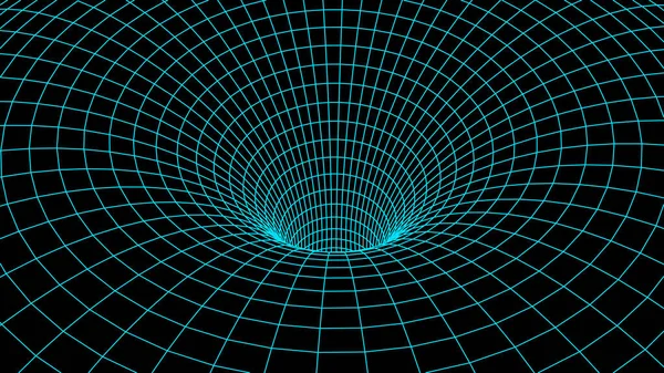 Tunnel of wormgat. Abstracte wormhole wetenschap. 3D-Tunnel raster. Wireframe 3D-oppervlakte tunnel. Raster textuur — Stockvector