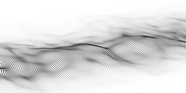 Vague de particules. Fond abstrait avec une onde dynamique. Big Data. Illustration vectorielle. — Image vectorielle