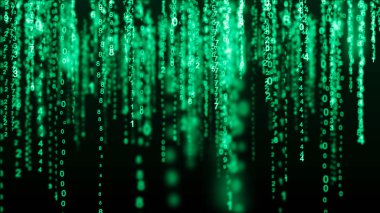 Dijital arka plan yeşil matris. İkili bilgisayar kodu. Hacker kavramı. 3d render