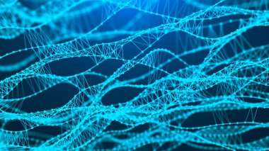 Müzik soyut mavi arka plan. Dna ile moleküler arka plan. Noktaları ve çizgileri birbirine bağlayan ağ konsepti. Fütüristik teknoloji Ai elementi. Büyük veri görselleştirmesi. Ses dalgası. 3d render