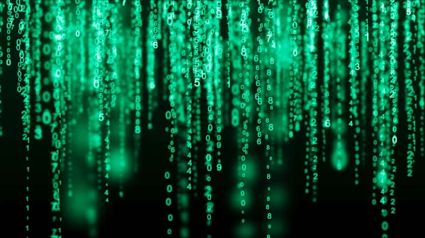 Matriz verde de fondo digital. Código binario. Concepto de hacker. renderizado 3d —  Fotos de Stock
