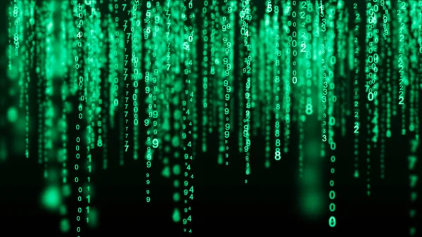 Digitaler Hintergrund grüne Matrix. binärer Computercode. Hacker-Konzept. 3D-Darstellung — Stockfoto