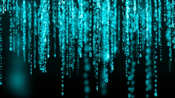 Matriz azul de fondo digital. Código binario. Concepto de hacker. renderizado 3d —  Fotos de Stock