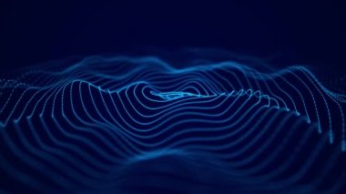 Parçacık dalgası. Dinamik dalgaile fütüristik mavi arka plan. Büyük veri. 3d render. Sorunsuz döngü.