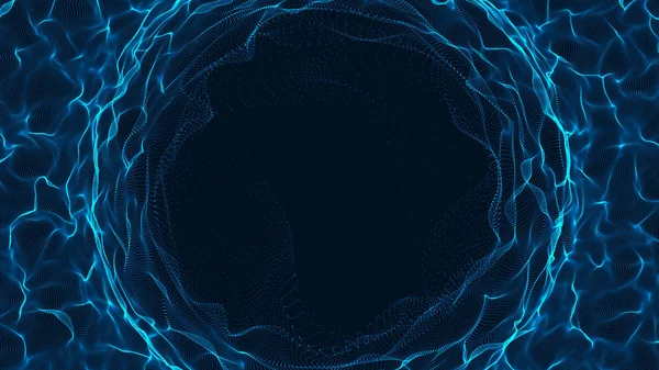Túnel ou wormhole. Esfera abstrata, composta por pontos. Portal espaço-temporal. Textura da grade. Renderização 3d . — Fotografia de Stock