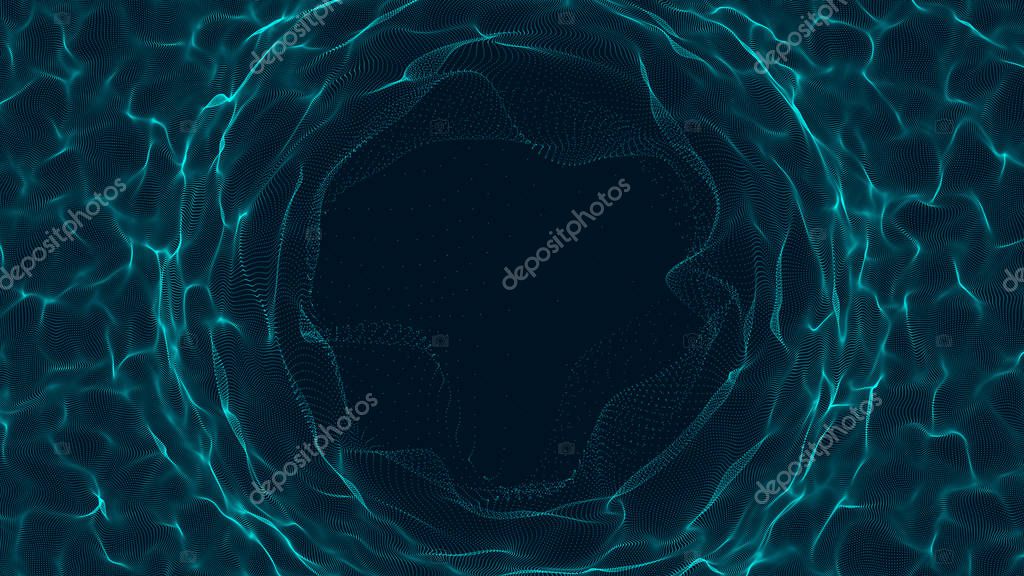 Tunnel or wormhole. Abstract sphere, consisting of points. Space-time portal. Grid texture. 3d rendering.