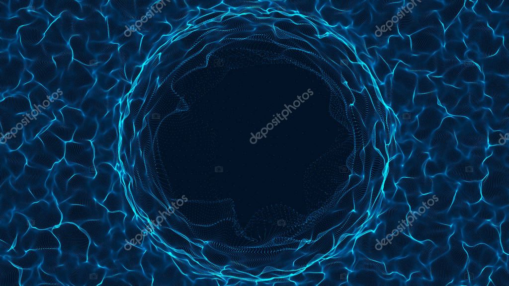 Tunnel or wormhole. Abstract sphere, consisting of points. Space-time portal. Grid texture. 3d rendering.