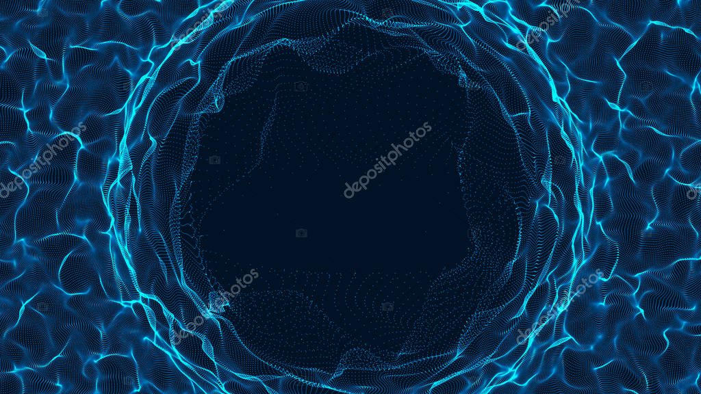 Tunnel or wormhole. Abstract sphere, consisting of points. Space-time portal. Grid texture. 3d rendering.