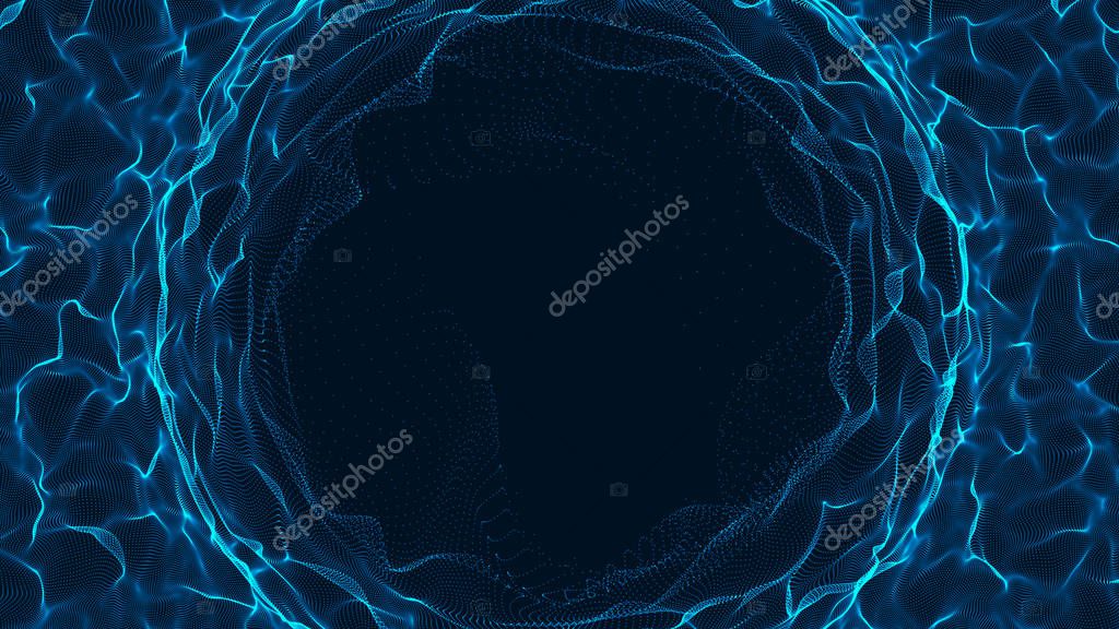 Tunnel or wormhole. Abstract sphere, consisting of points. Space-time portal. Grid texture. 3d rendering.