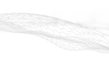 Dalga beyaz arka plan. Soyut beyaz fütüristik arka plan. Beyaz arka plan üzerinde bağlantı noktaları ve çizgiler ile dalga. Parçacık dalgası. 3d render.