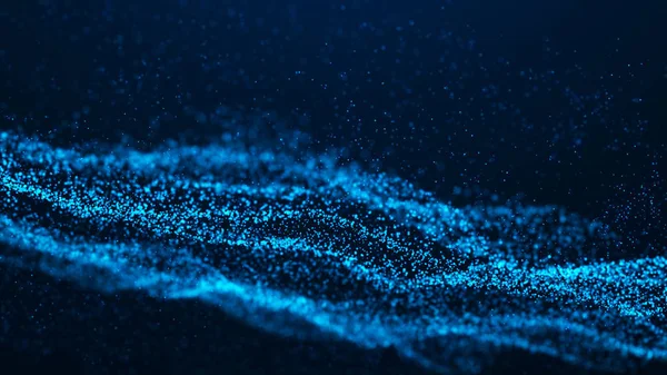 Κύμα σωματιδίων. Φουτουριστική μπλε τελείες φόντο με ένα δυναμικό κύμα. Μεγάλα δεδομένα. απόδοση 3D. — Φωτογραφία Αρχείου