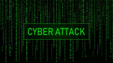 Siber saldırı. Hack. Dijital arka plan yeşil matris. İkili bilgisayar kodu. Bilgisayar ekranı hata şablonları.