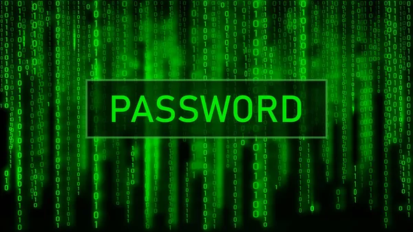 Beveiligd wachtwoord. Cyber aanval. Hacking. Digitale achtergrond groene matrix. Binaire computercode. Vector illustratie. — Stockvector