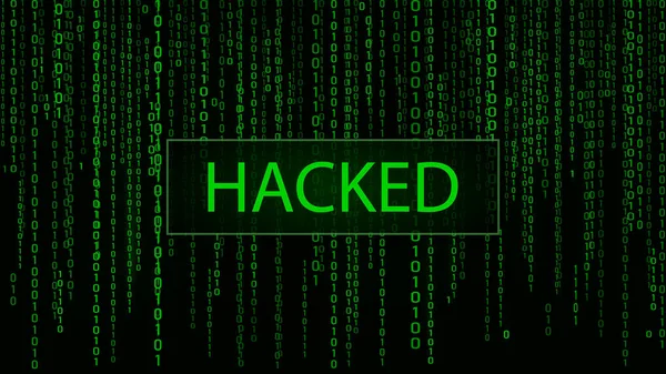 Kybernetický útok. Hacknutý. Digitální pozadí-zelená matrice. Binární kód počítače. Šablony chyb obrazovky počítače. — Stockový vektor