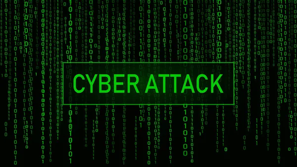 Cyber-támadás. Hacker. Digitális háttér zöld mátrix. Bináris Számítógépkód. Számítógép-képernyő hibasablonok. — Stock Vector