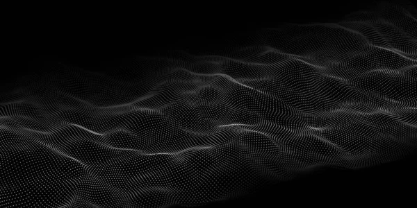 Welle von Teilchen. Abstrakter Hintergrund mit dynamischer Welle. Big Data. Vektorillustration. — Stockvektor
