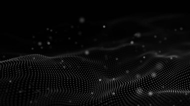 Soyut fütüristik arka plan. Koyu arka plan üzerinde bağlantı noktaları ve çizgiler ile dalga. Parçacık dalgası.