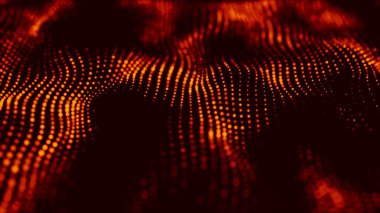 Kırmızı parçacıkdalgası. Dinamik bir dalga ile soyut yangın arka plan. 3d render.