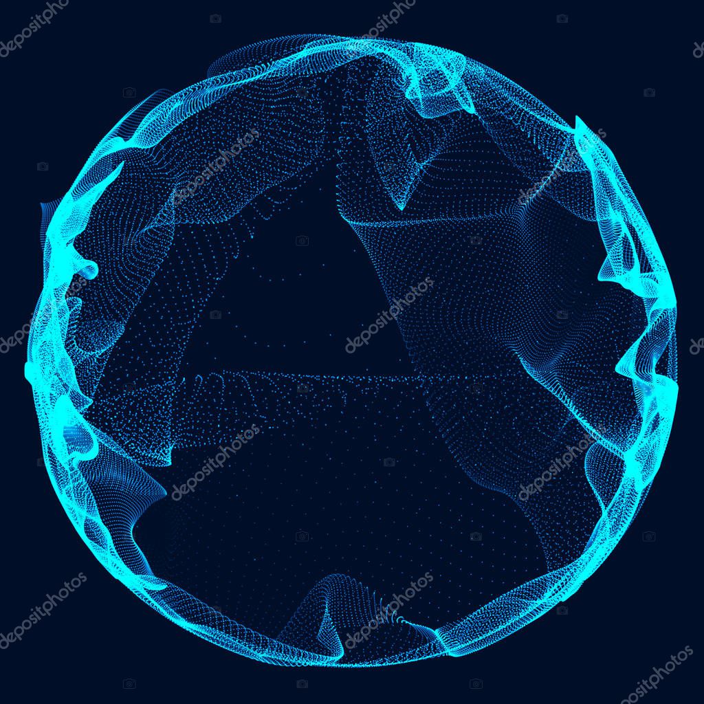 Abstract sphere, consisting of points. Space-time portal whith grid texture. 3d rendering.