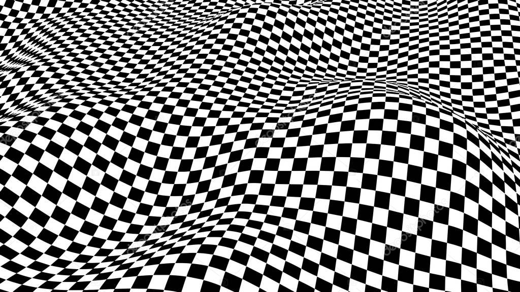 Vector optical illusion. Abstract wave whith black and white squares.