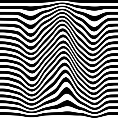 Hareket hatları yanılsama. Soyut dalga whith siyah ve beyaz eğrisi hatları. Vektör optik yanılsama.