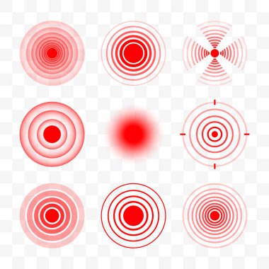 Tıbbi acı çemberi. Ağrı yeri kırmızı vektör sembolü.