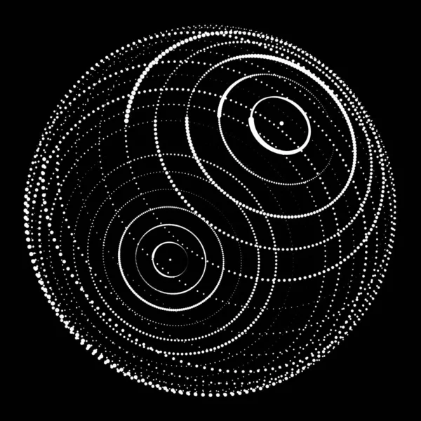 Résumé sphère 3D faite de points. Grille abstraite du globe sur fond sombre. Particules de sphères . — Image vectorielle