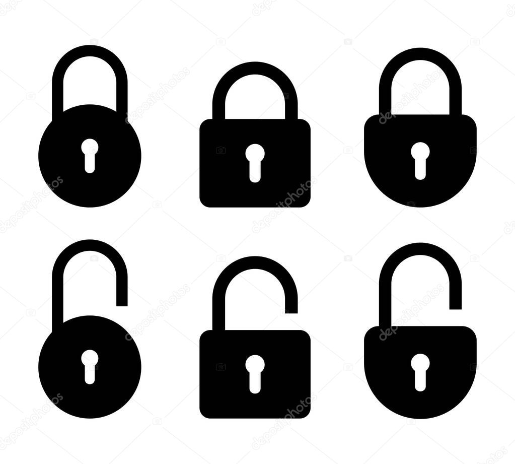 Set of lock and unlock icon. Vector symbol on white background.
