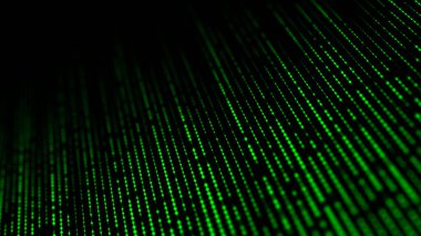 Soyut teknoloji akış arkaplanı. Dijital yeşil kod. 3D görüntüleme. Büyük veri görselleştirmesi.
