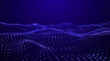 Parçacık dalgası. Fütüristik mavi nokta arka plan dinamik bir dalga ile. Büyük veri. 3d render.